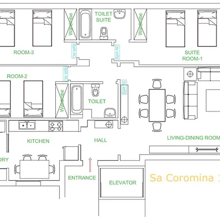 Appartement Sa Coromina & Sa Estany Apartments Spacious 2X140 M2 - 1 Min Walk To Beach And Restaurants
